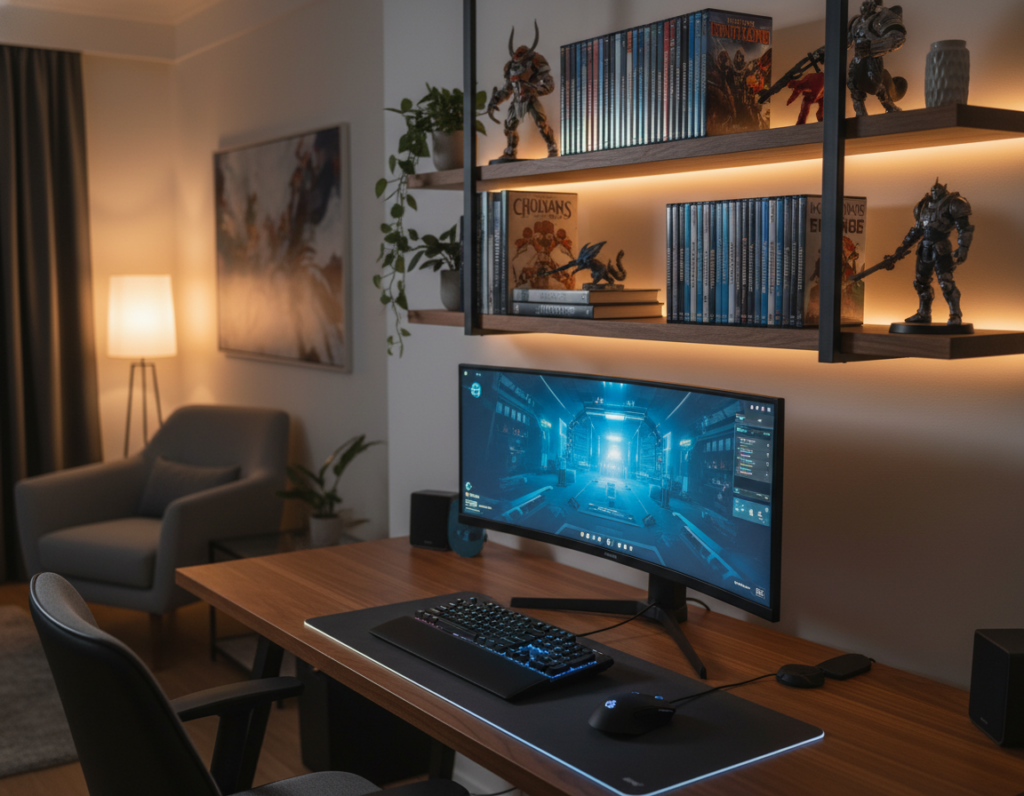 Wall Shelves Helped Free Up Space Around My Gaming Desk